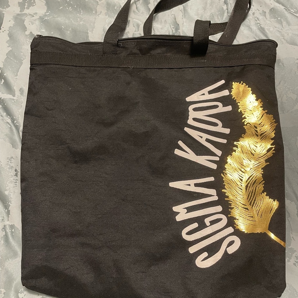 Sigma Kappa Black Tote Bag with Gold Feather Design